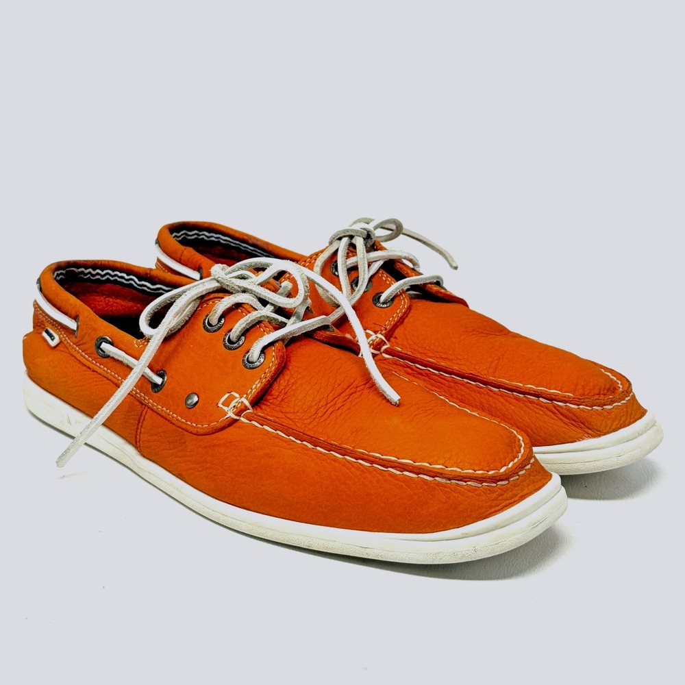 Nautica Men Hyannis Flamenco Coral Orange Deck Boat Shoe 10.5 Leather Preppy